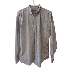 Bar III Men's Slim Fit Blue With Fine Check Button Down Collar Shirt Size 16/16.